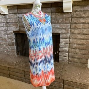 Tribal print beaded neckline sleevesless